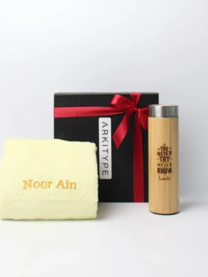 Set Gift Bath Towel and Wooden Tumbler